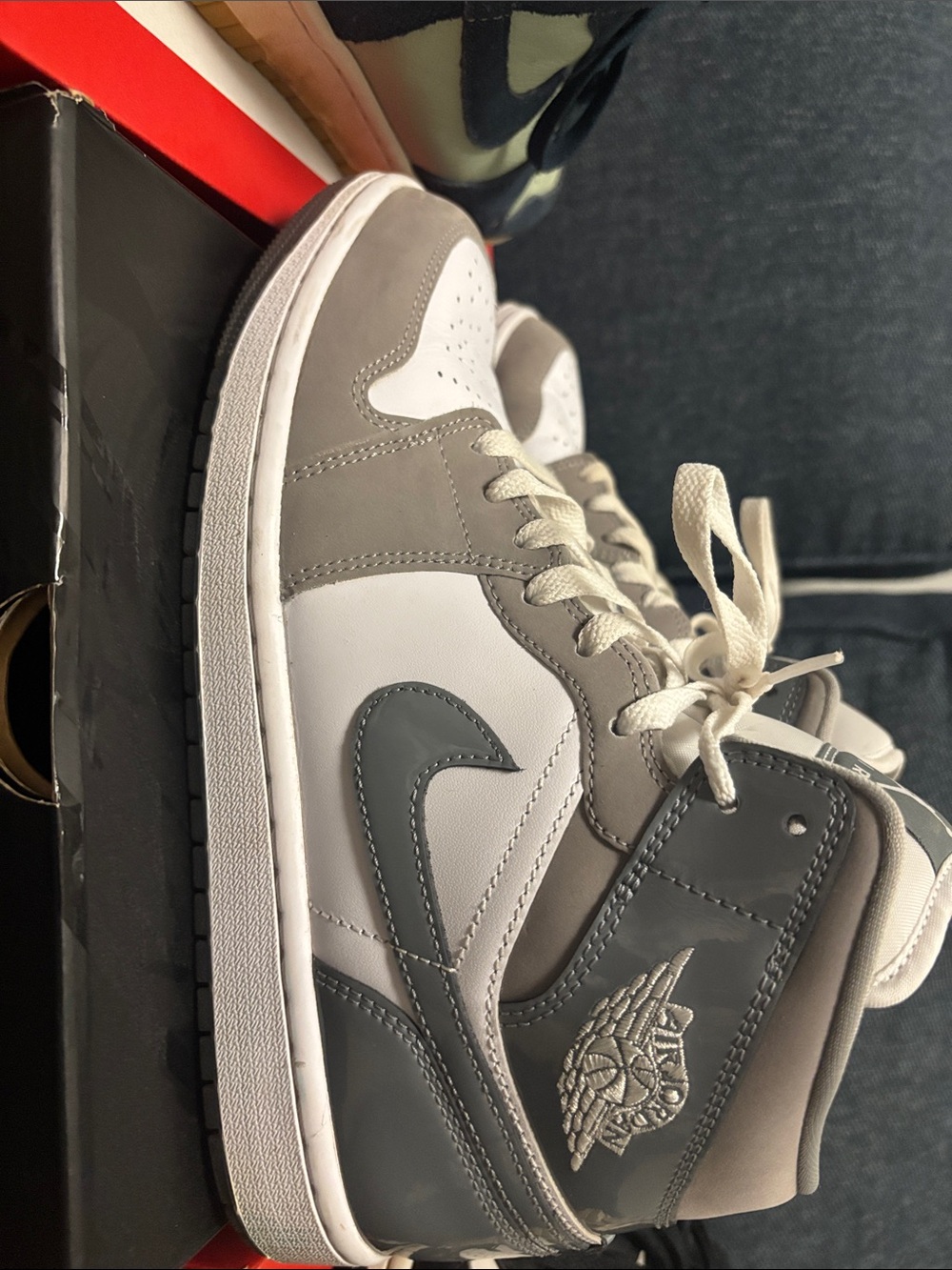 Nike Men's Sneakers Grey and White Air High-Top